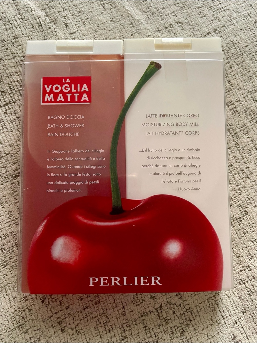 La Voglia Matta Cherry by Perlier 6.7 oz shower gel + 6.7 oz milk SEALED NEW